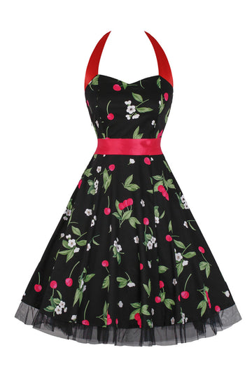 Halter Tul 1950s Vestido Estamapdo